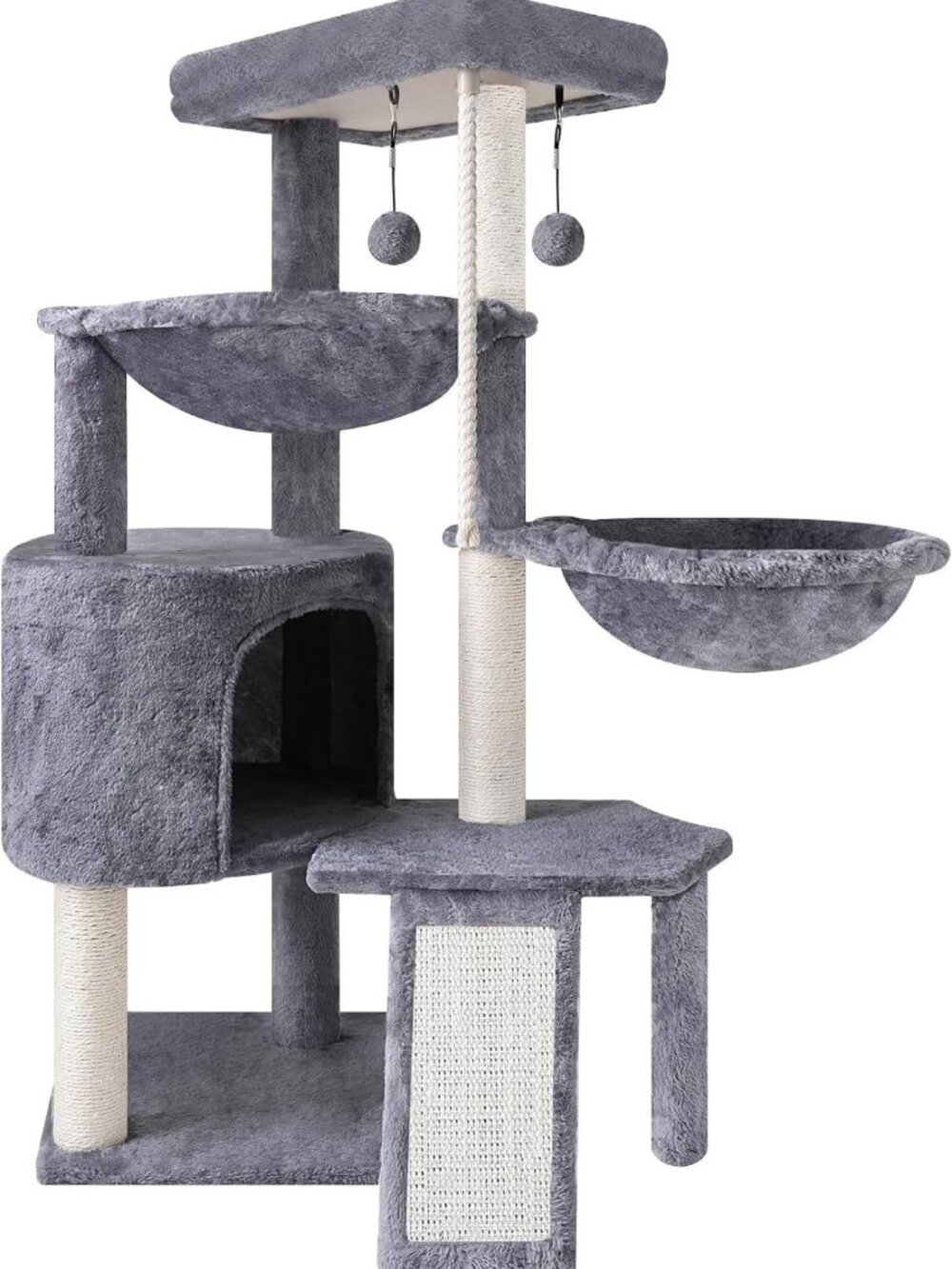 Cozy Three-Tier Cat Tree with Condo & Dual Hammocks - Stylish Grey Design